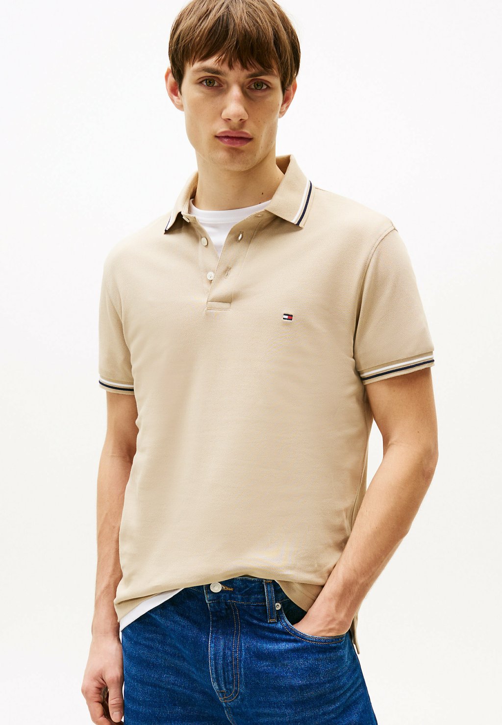 

Поло TIPPED SLIM FIT SEASONAL Tommy Hilfiger, бежевый