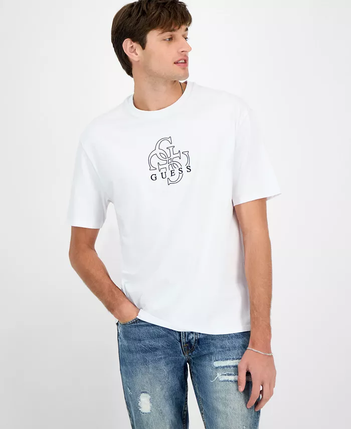 

Мужская футболка Quattro G с коротким рукавом и принтом в расслабленном крое Guess, белый