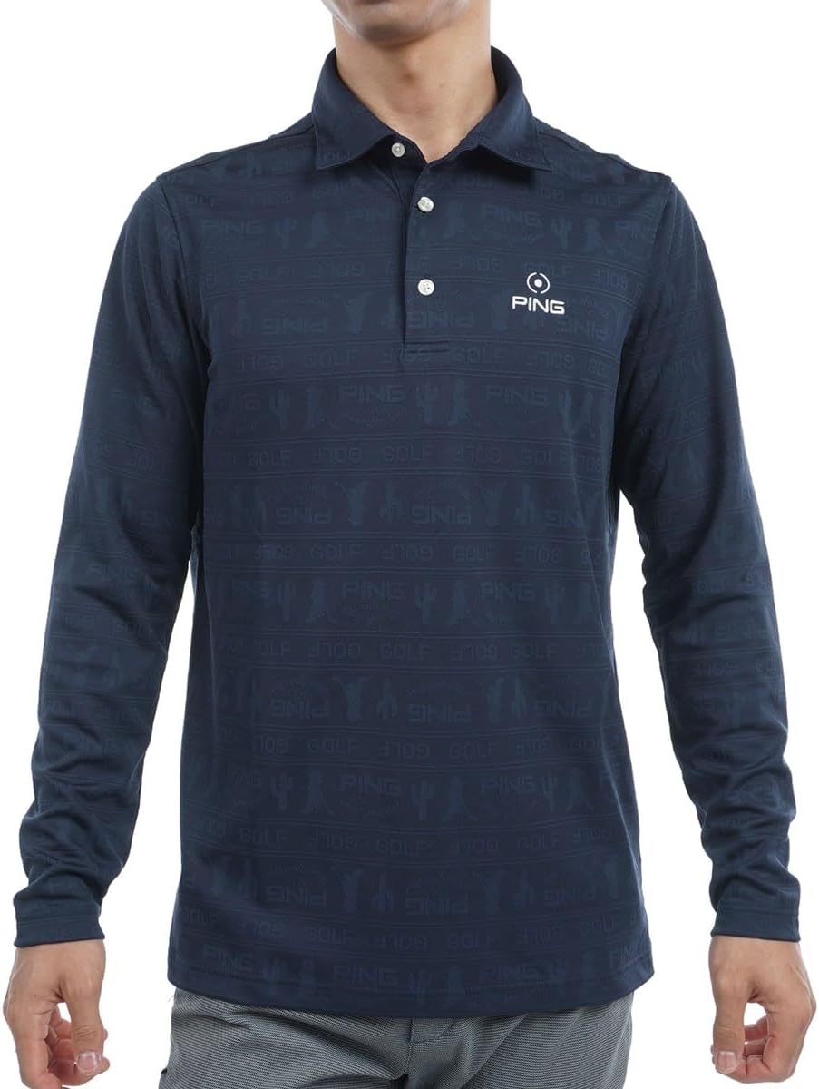 

Мужская рубашка-поло с длинным рукавом Ping (Mr. Ping, текстурированный жаккард) / для гольфа / 621-4261801, темно-синий