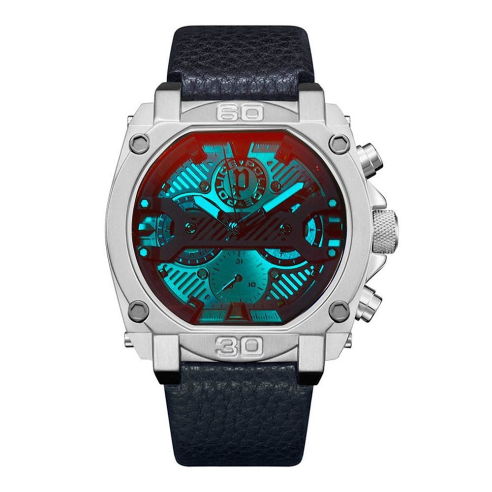 

Синие кожаные часы The Police, синий