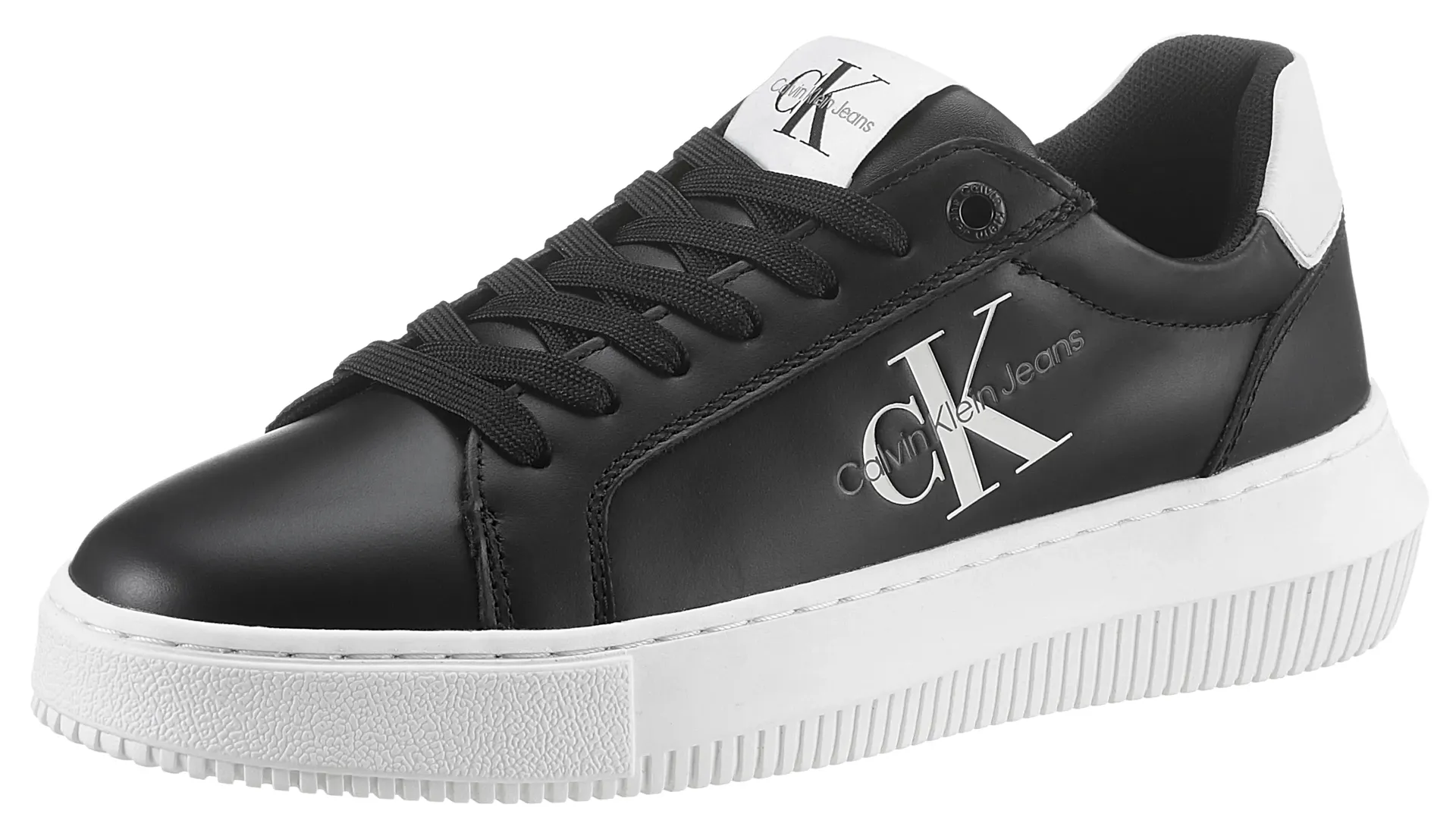 Кроссовки Calvin Klein Jeans "CHUNKY CUPSOLE MONO LTH WN", с надписью CK сбоку, повседневная обувь, полуботинки, туфли на шнуровке, черно-белый