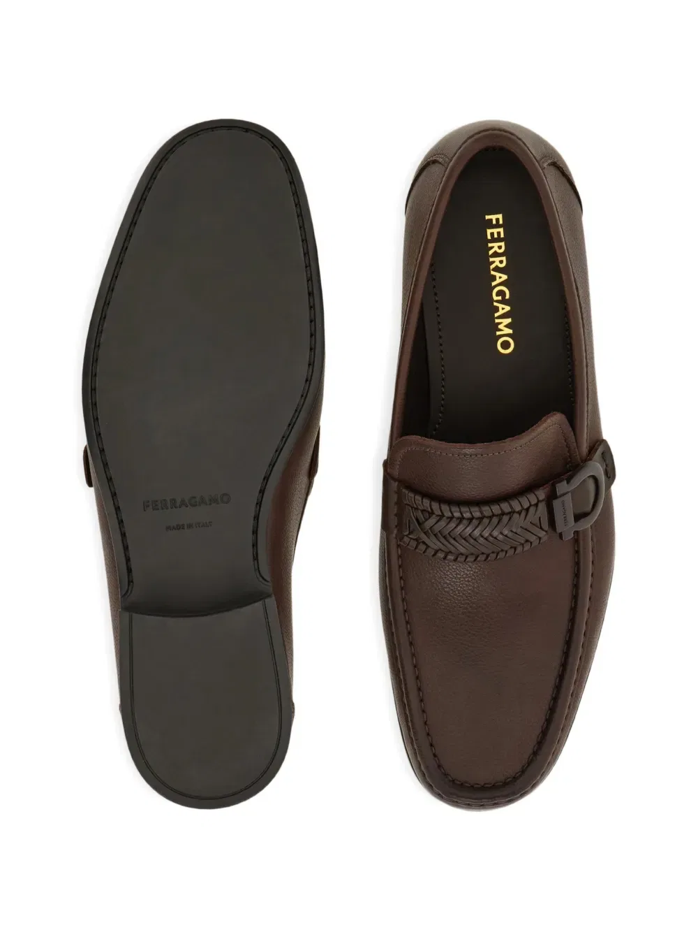 Мокасины с плетеным орнаментом ганчини Ferragamo, коричневый — фото 4
