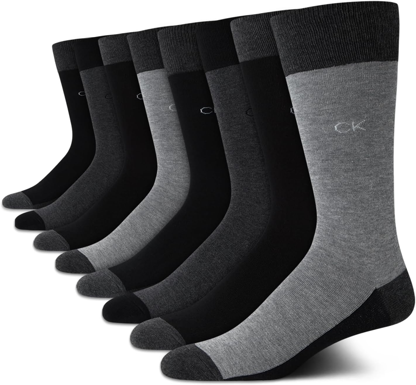

Мужские носки Calvin Klein под повседневную одежду - 8 пар мягких рабочих носков из хлопковой смеси для мужчин, для повседневного делового и официального ношения, Black Grey