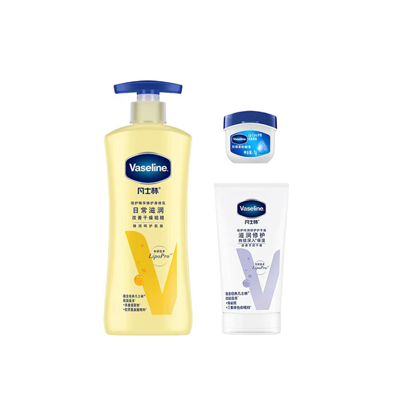 

Набор для ухода: лосьон для тела, крем для рук и бальзам для губ питательный увлажняющий 400мл+50мл+7г Vaseline