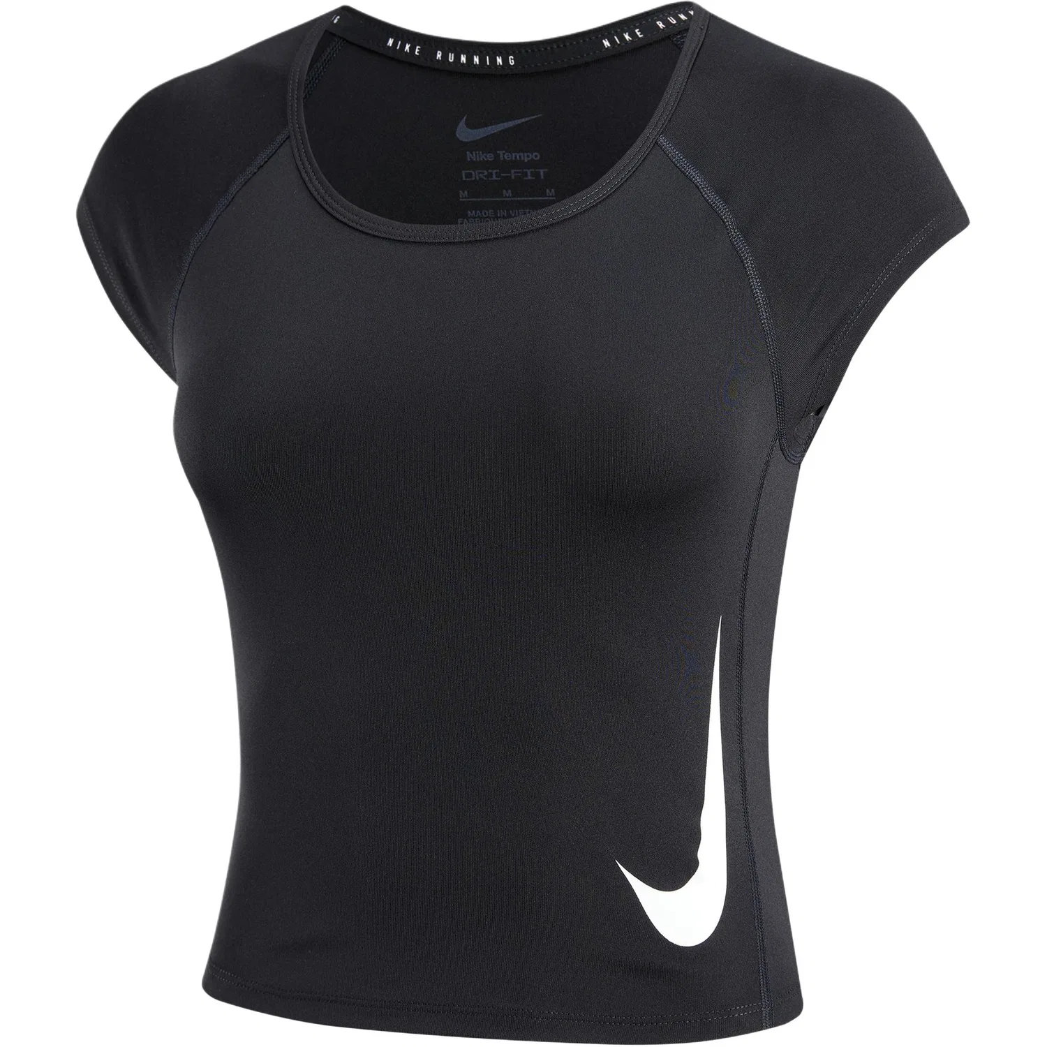 Топ для бега Nike Tempo Swoosh с кап-рукавом, черный/белый/отражающий серебристый/белый