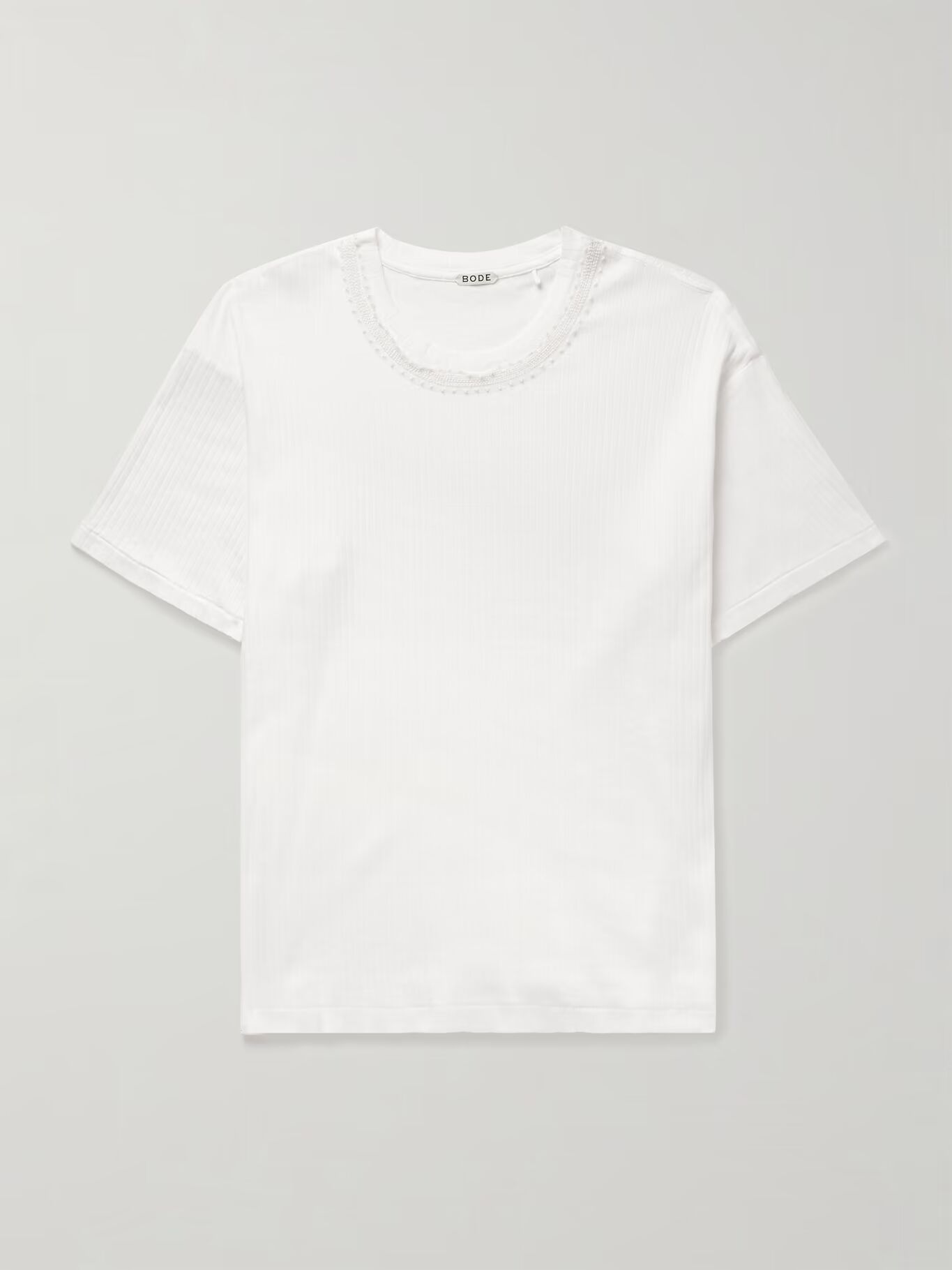 

Футболка из хлопкового джерси с отделкой из тюля Marsh в рубчик BODE, кремовый, Бежевый, Футболка из хлопкового джерси с отделкой из тюля Marsh в рубчик BODE, кремовый