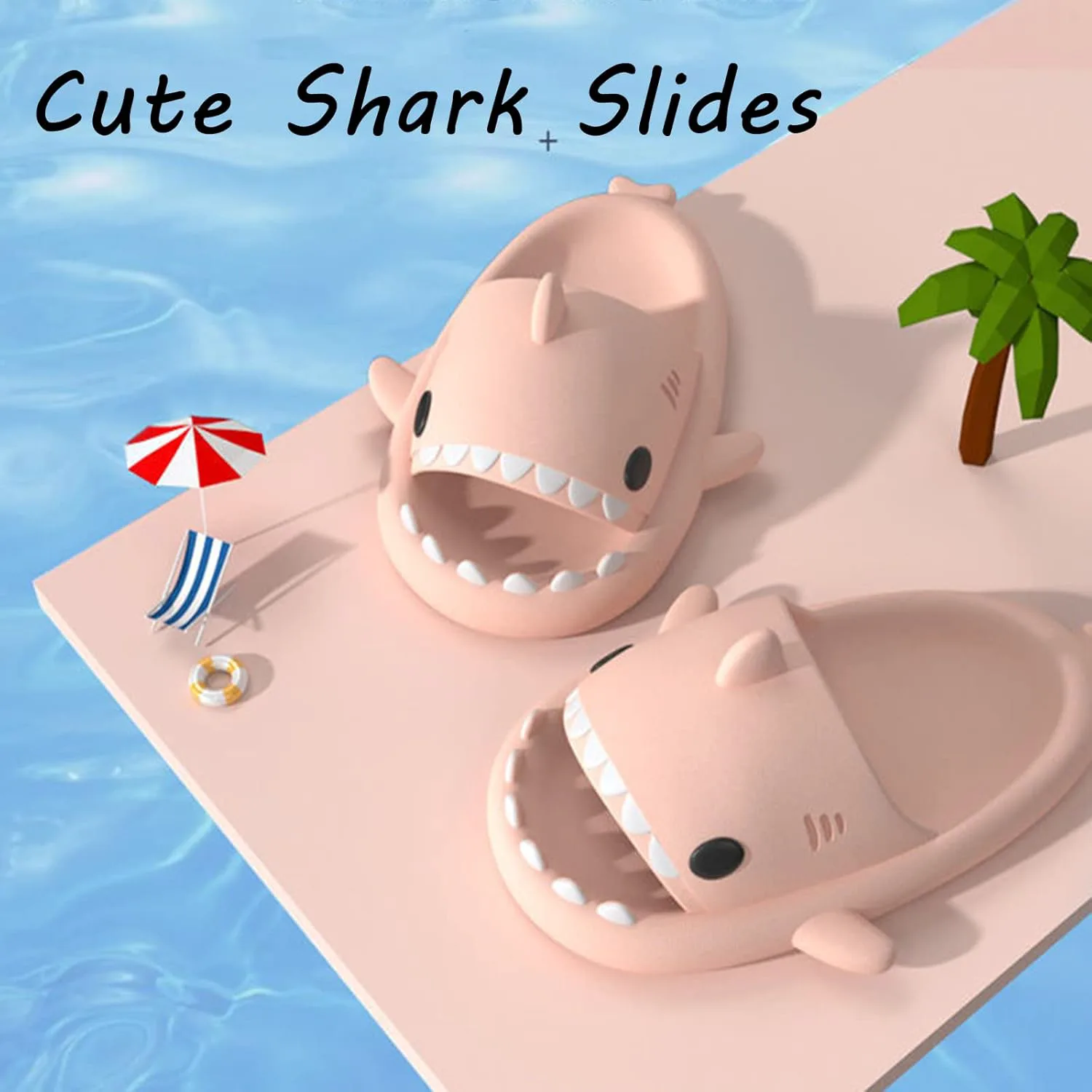 Шлепанцы Sharllen Shark для женщин и мужчин с милым забавным мультяшным дизайном, противоскользящие, с открытым носком, легкие летние шлепанцы с акулой, розовый — фото 4