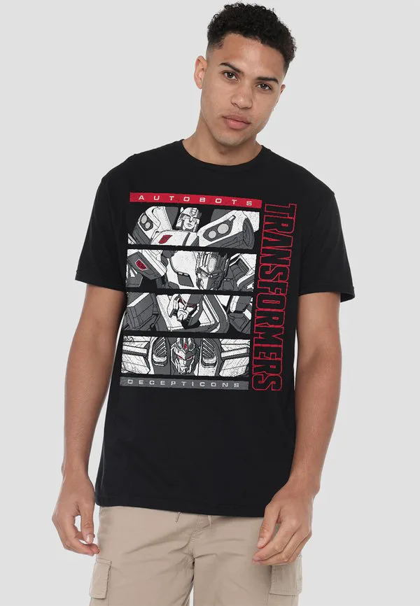 

Футболка с принтом коробок с автоботами и десептиконами из серии transformers generations. Hasbro, Black