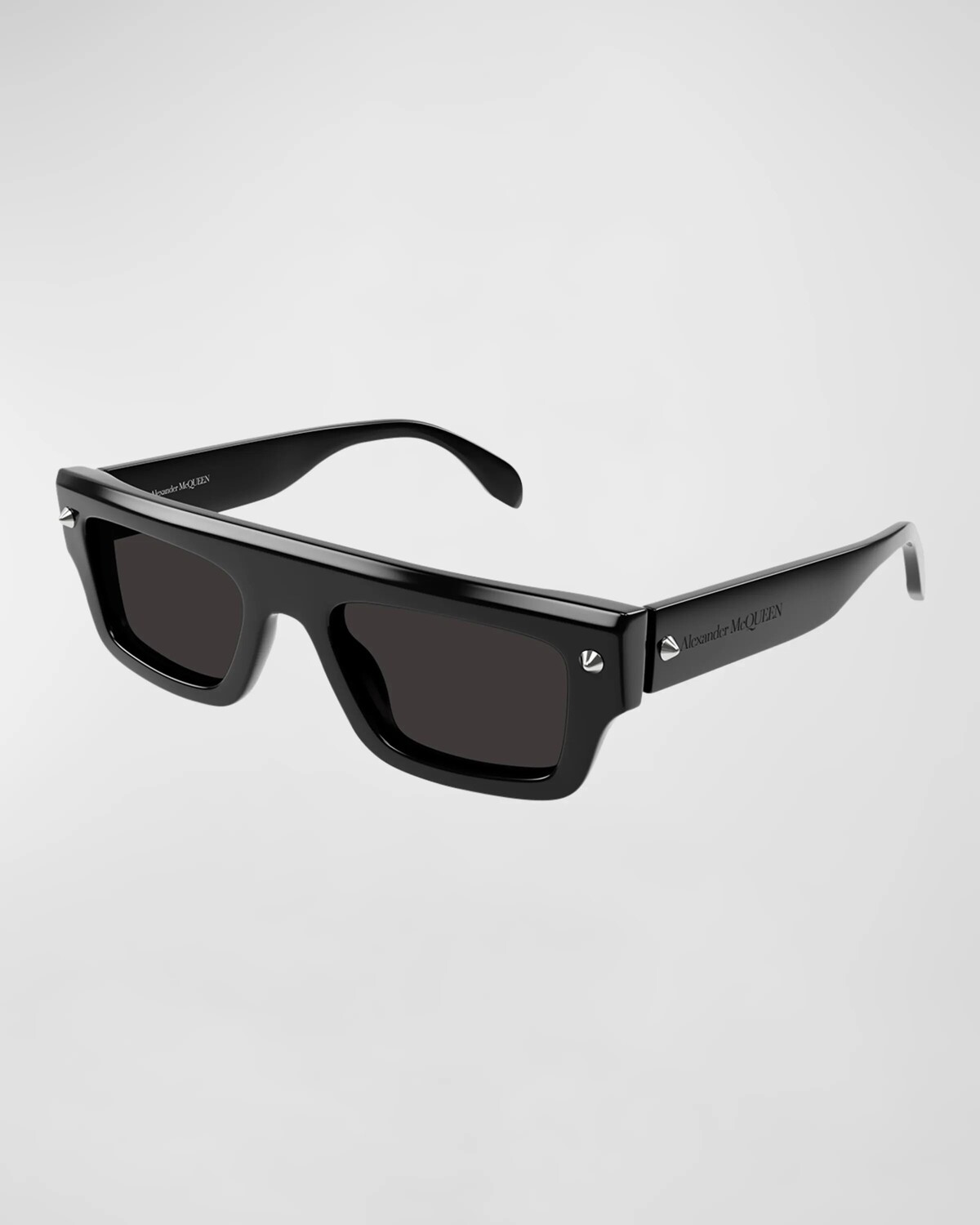 

Мужские прямоугольные солнцезащитные очки из ацетата AM0427SM Alexander McQueen, цвет Shiny Solid Black With Silver Studs