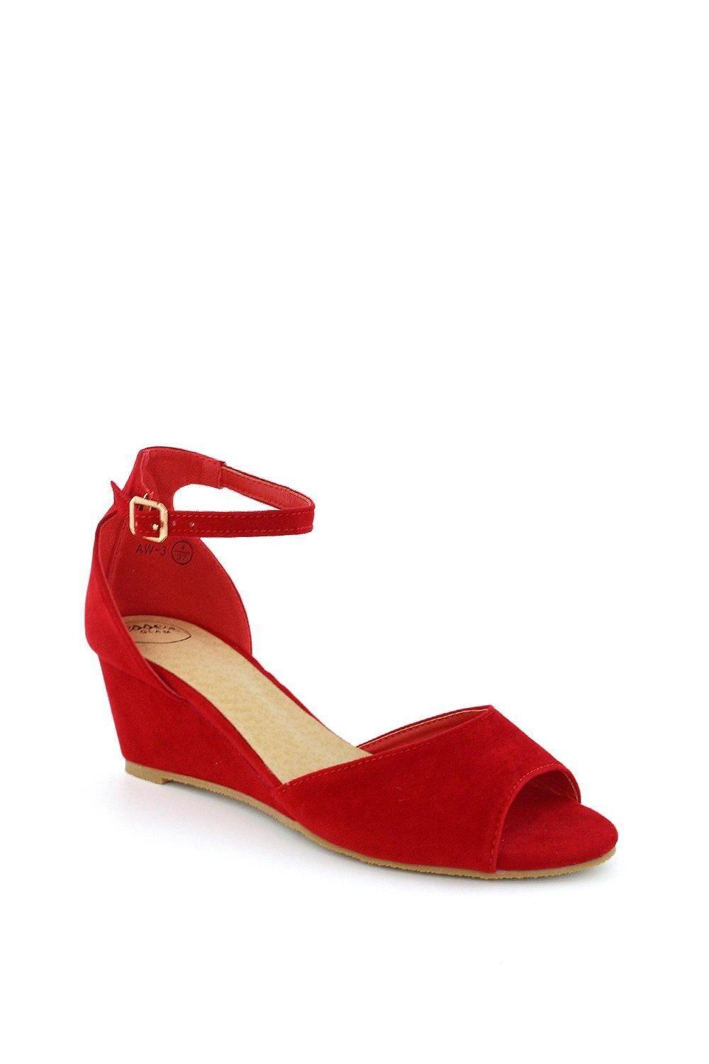 Босоножки на средней танкетке 'Lottie' Peeptoe XY London, красный — фото 2