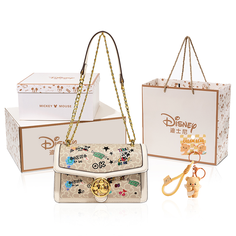 

Disney Микки серия ПУ маленькая квадратная сумка через плечо женская, Apricot+Exquisite Box+Pendant