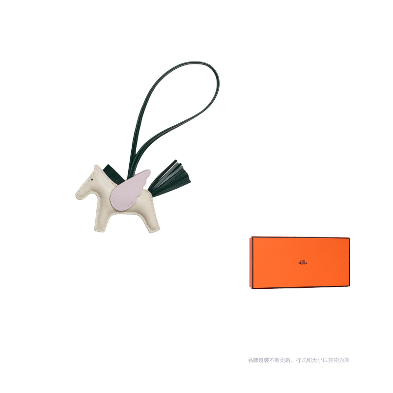 

HERMES Подвеска из овчины унисекс меловой белый цвет кипарисовый зелёный светло-фиолетовый, Chalk White/Dark Green/Light Purple