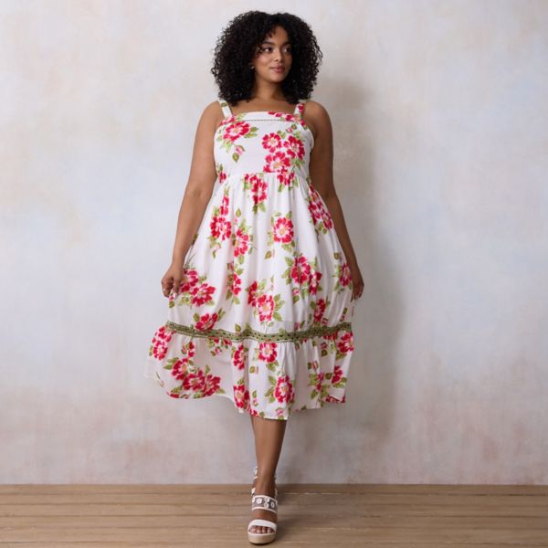 

Платье миди с завязками больших размеров Lc Lauren Conrad, цвет white hibiscus kiss