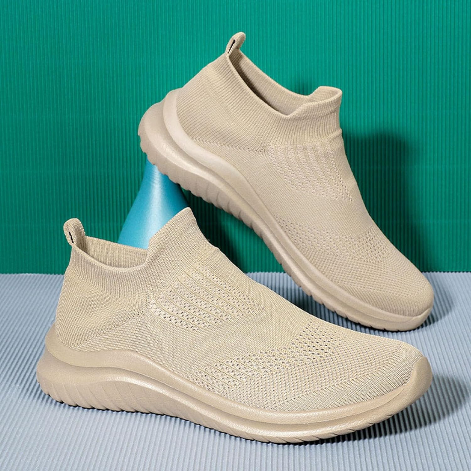 Мужские кроссовки IWIHMIV Slip On для ходьбы, тенниса и бега, легкие, дышащие, повседневные и для тренировок, хаки — фото 4