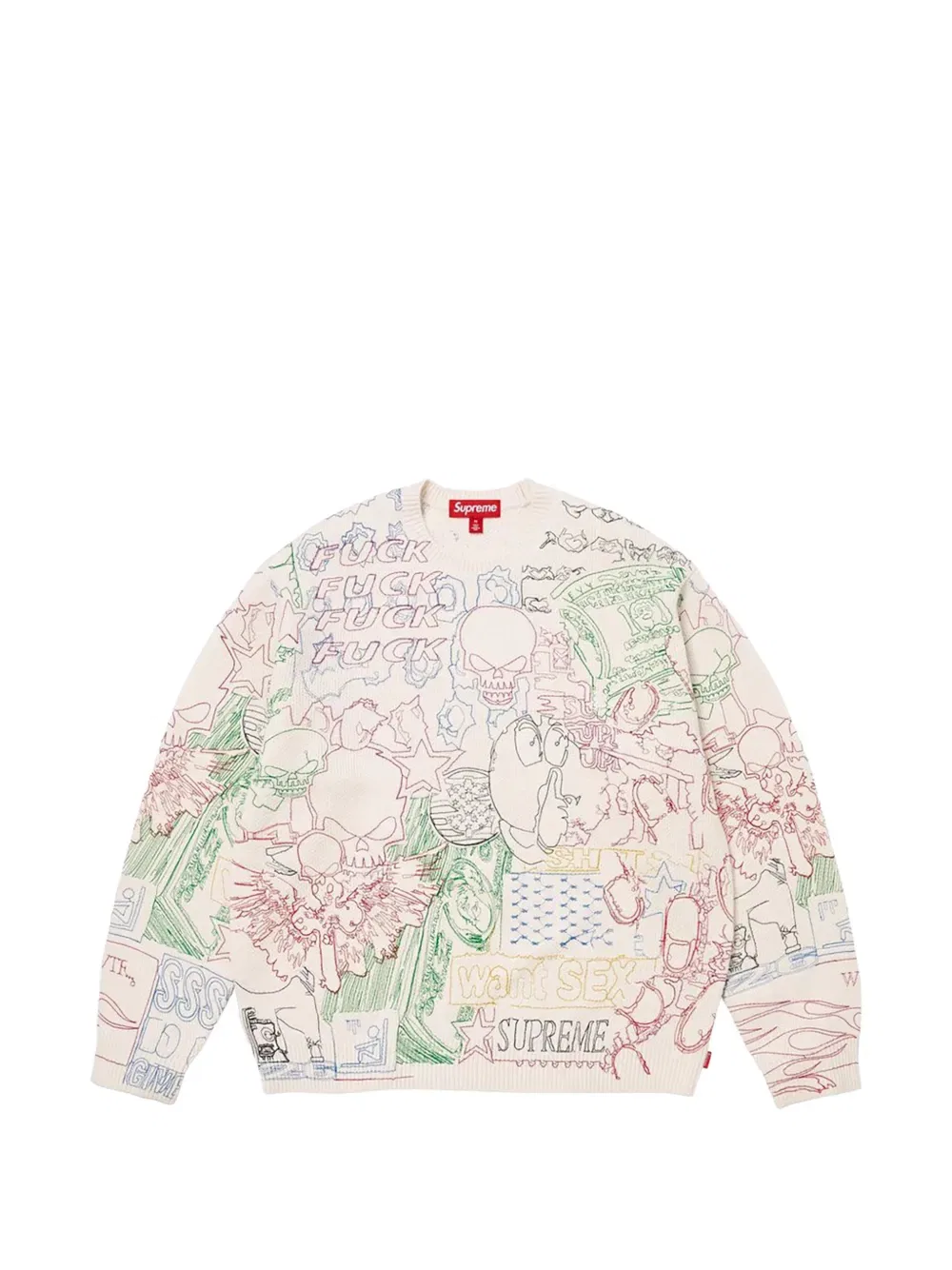 Свитер с вышивкой в технике коллажа Supreme, белый