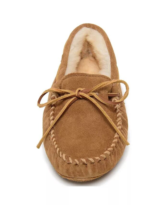 Мужские замшевые тапочки из овчины с мягкой подошвой Minnetonka, бежевый — фото 2