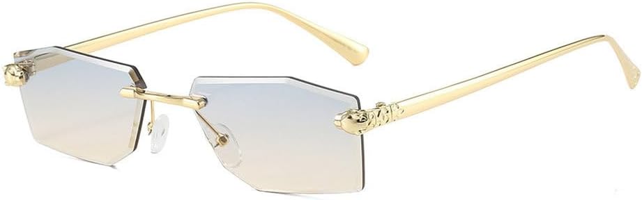 

Мужские солнцезащитные очки без оправы из сплава, женские солнцезащитные очки без оправы с градиентным переходом, модные ретро-очки с многоугольным оправой MTZJH, Gray Tea