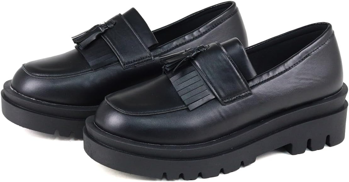 

Женские лоферы с кисточками, мужской стиль, подошва 5,5 см, U-образный носок Liberty Doll, черный