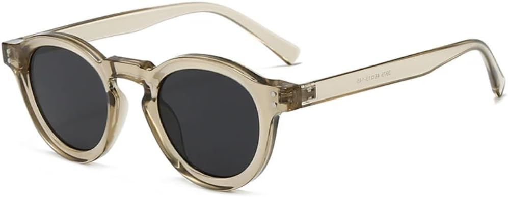 

Модные маленькие круглые солнцезащитные очки для женщин, защита от УФ-излучения UV400, модные прозрачные линзы, модная оправа для мужчин с заклепками UATXTAU, Champagne Grey