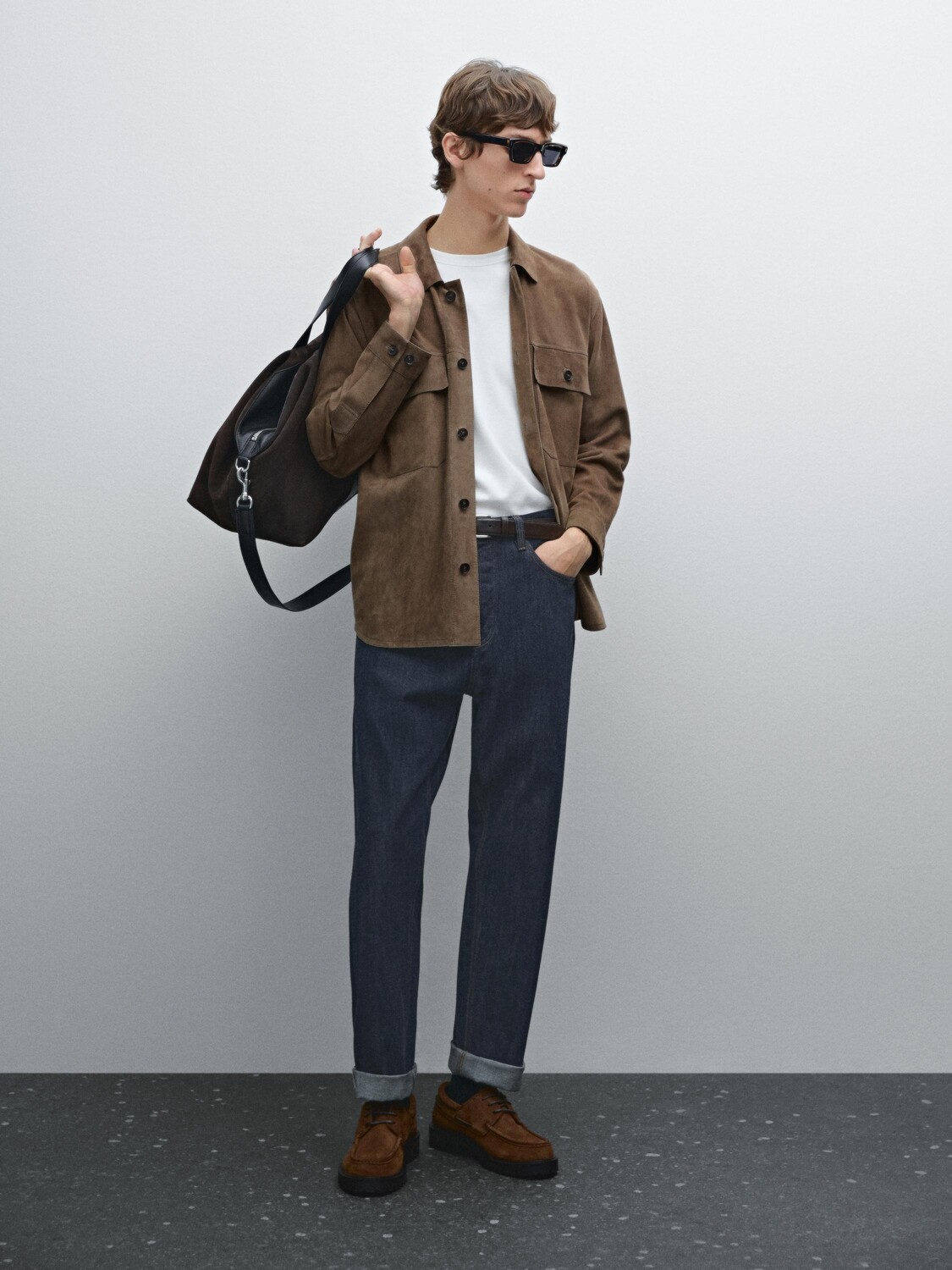 

Замшевая рубашка с нагрудными карманами Massimo Dutti, коричневый