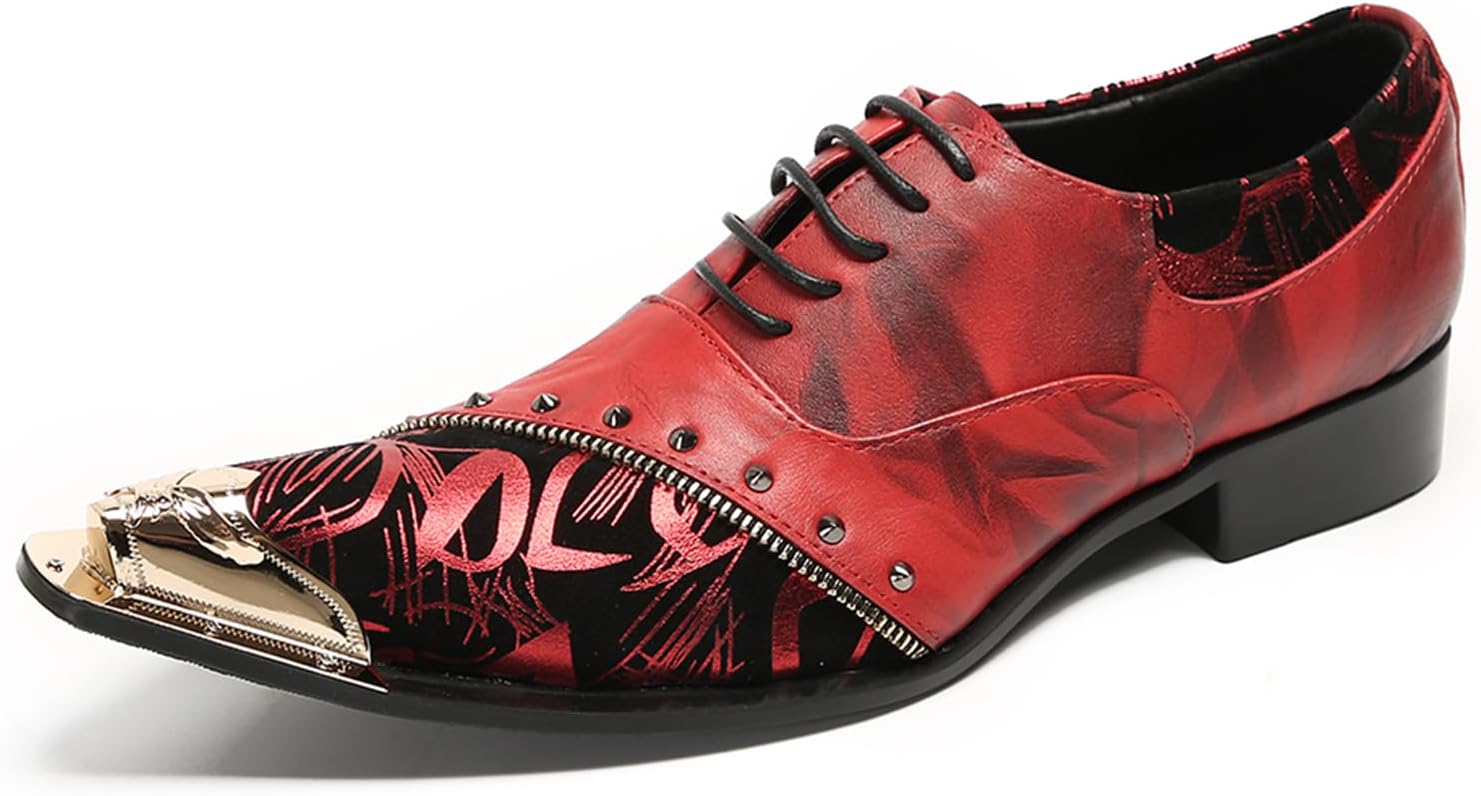 

Мужские оксфорды Dacnakby, официальная обувь, шнуровка, туфли на выпускной, радужная тисненая кожа, подкладка, заклепки, металлический носок, элегантные роскошные праздничные туфли, красный
