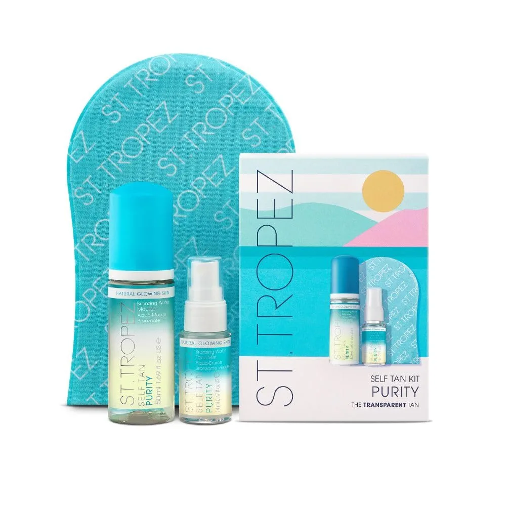 St.Tropez Purity Mini Kit: мусс для автозагара Self Tan Purity Bronzing Water, спрей для лица Self Tan Purity Bronzing Water, варежка для нанесения, тропический аромат, vegan 50 мл (1 шт.)