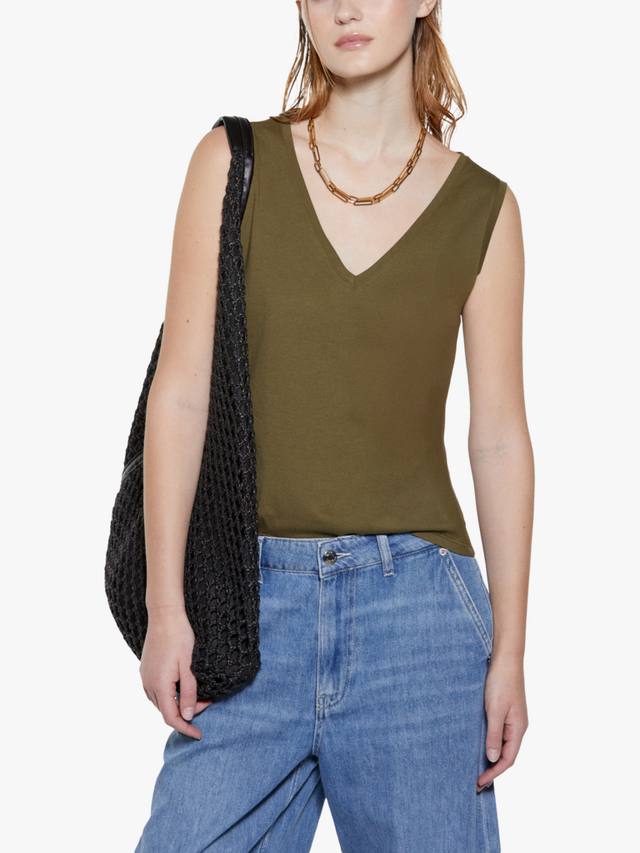 

Хлопковая майка с V-образным вырезом SISLEY, Military Green