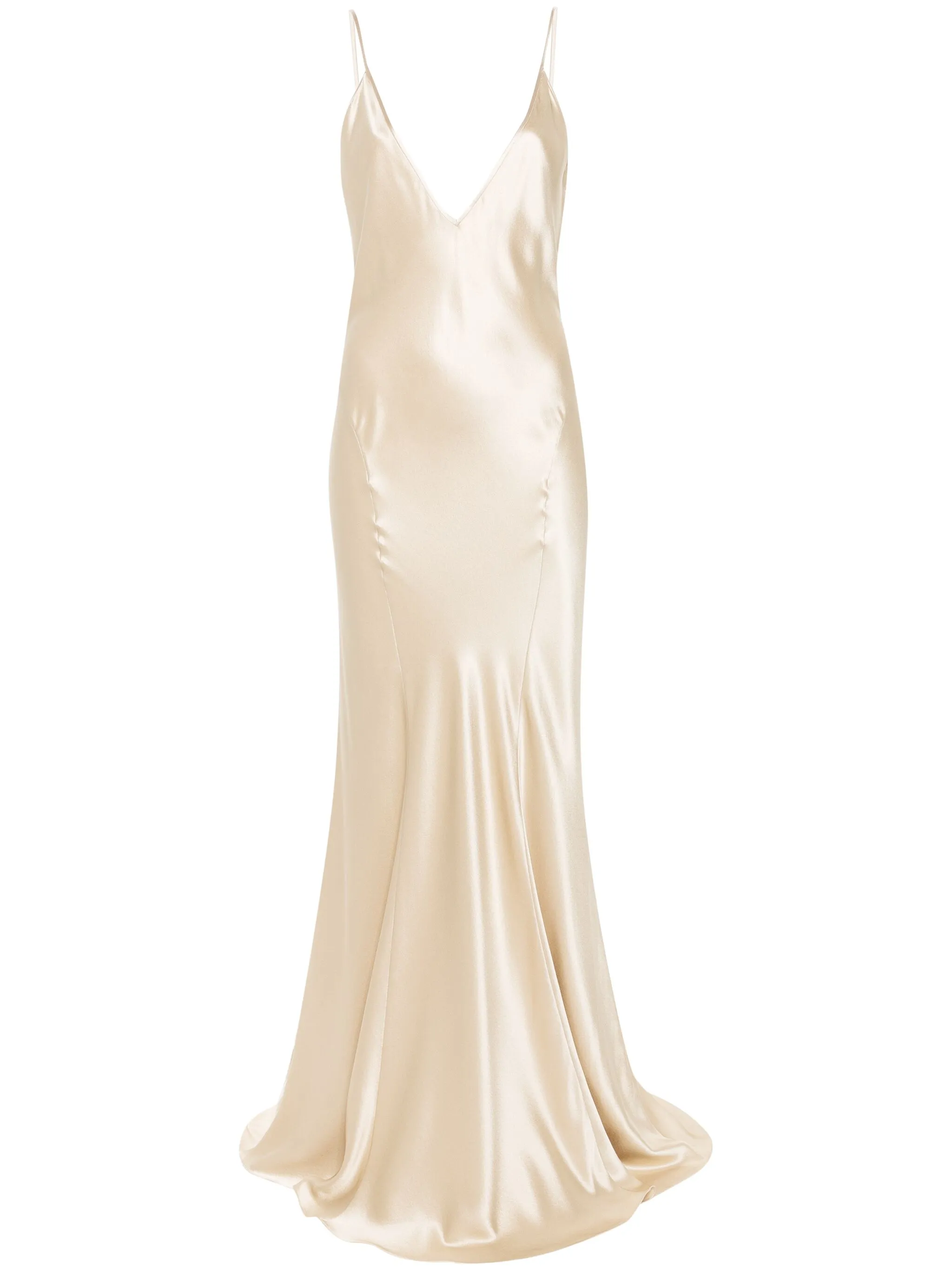 

Шелковое платье макси с V-образным вырезом Saint Laurent, бежевый