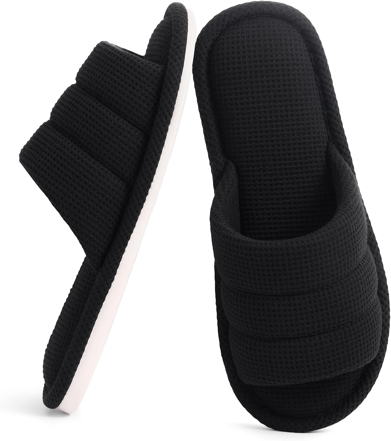 

Женские и мужские домашние тапочки Shevalues Summer, дышащие с вафельной текстурой, открытый носок, для использования дома, черный