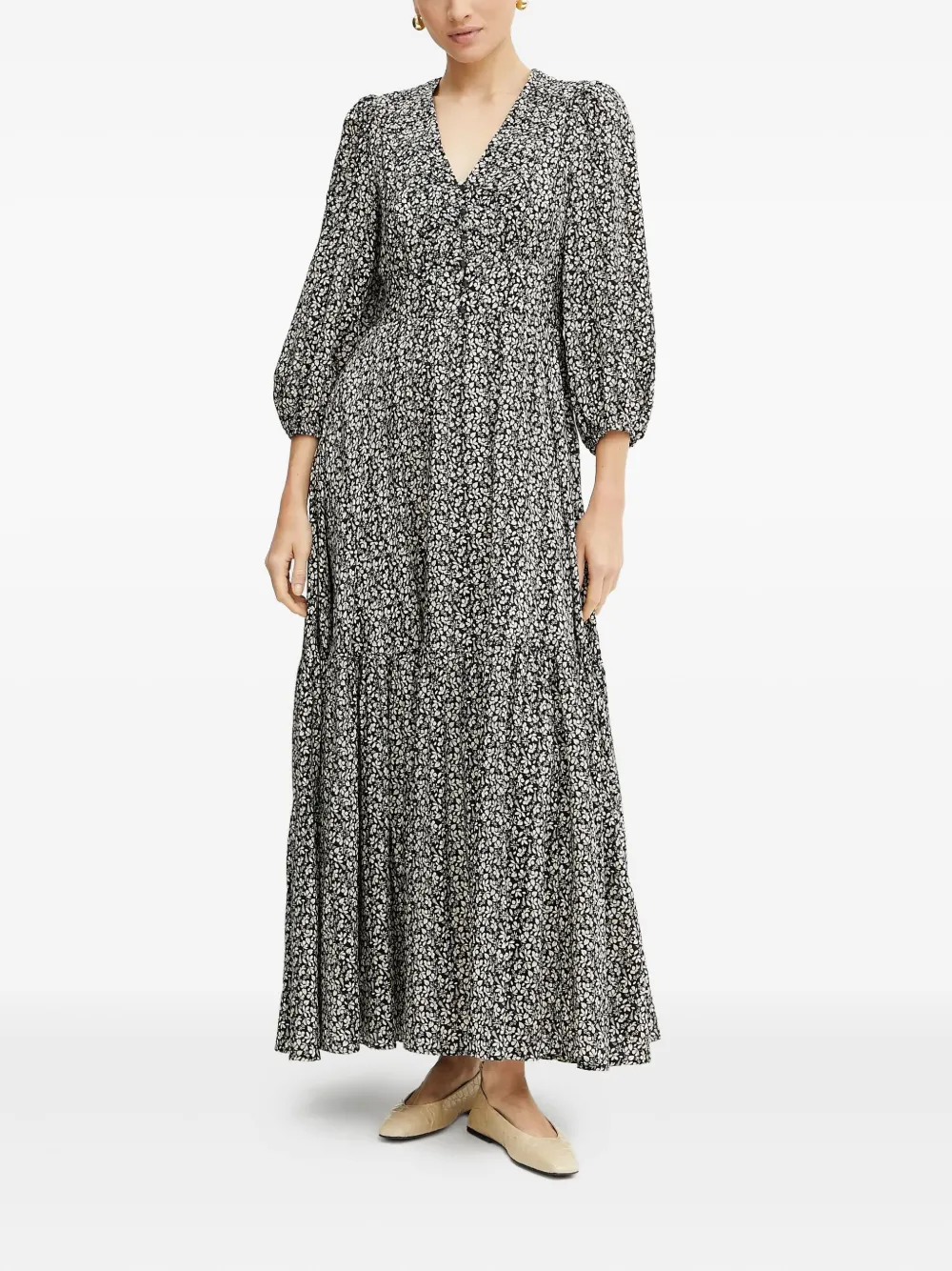 

Платье макси на пуговицах с цветочным принтом IVY OAK, черный