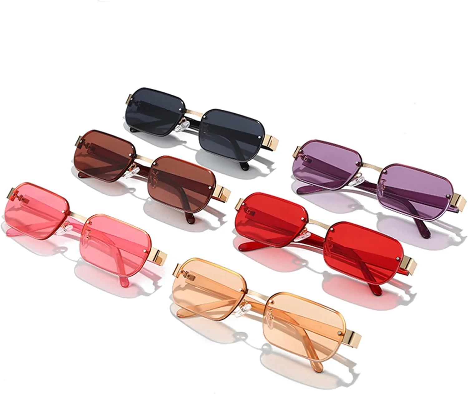 

Солнцезащитные очки Bullabulling в стиле ретро, ​​прямоугольные, без оправы, для женщин и мужчин, винтажные, квадратные, без металлической оправы, в стиле Y2k, Pink