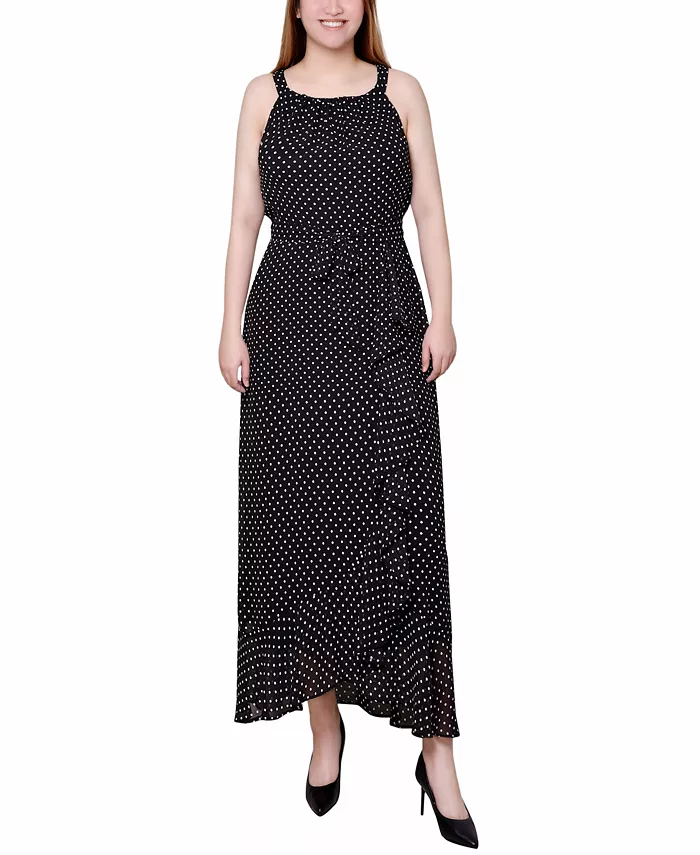 

Миниатюрное макси-платье из шифона с запахом на шее NY Collection, черный