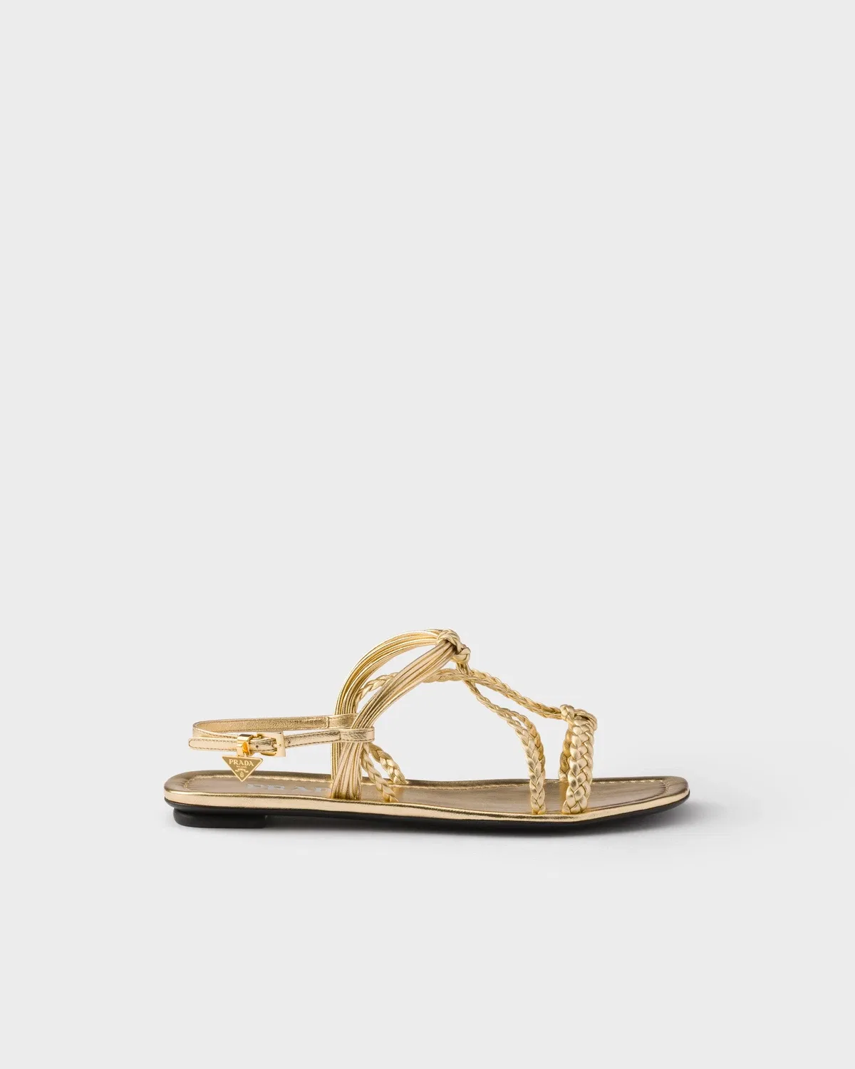 Сандалии из плоской кожи наппа в стиле мордоре Prada, золотой — фото 2