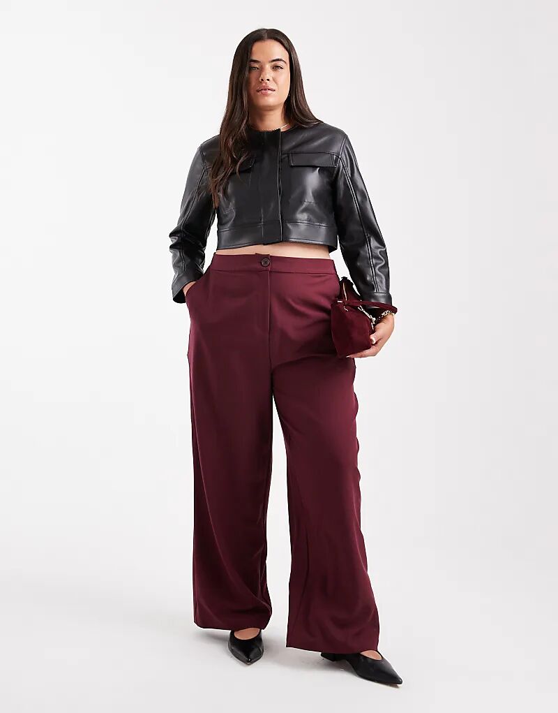 

Брюки прямого кроя ASOS DESIGN Curve свободного кроя, темно-вишневого цвета