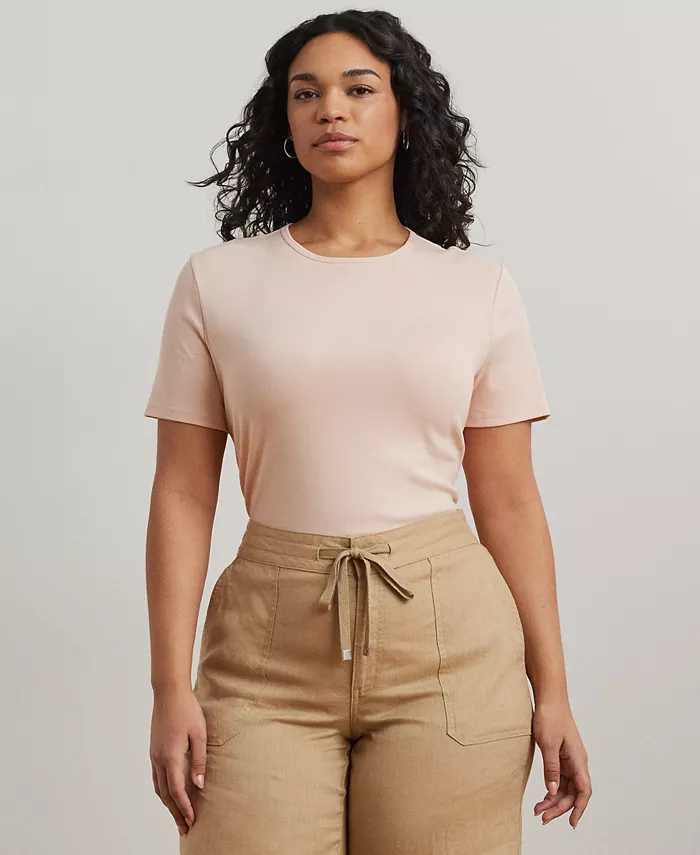 

Футболка из хлопка с эластаном больших размеров Lauren Ralph Lauren, розовый
