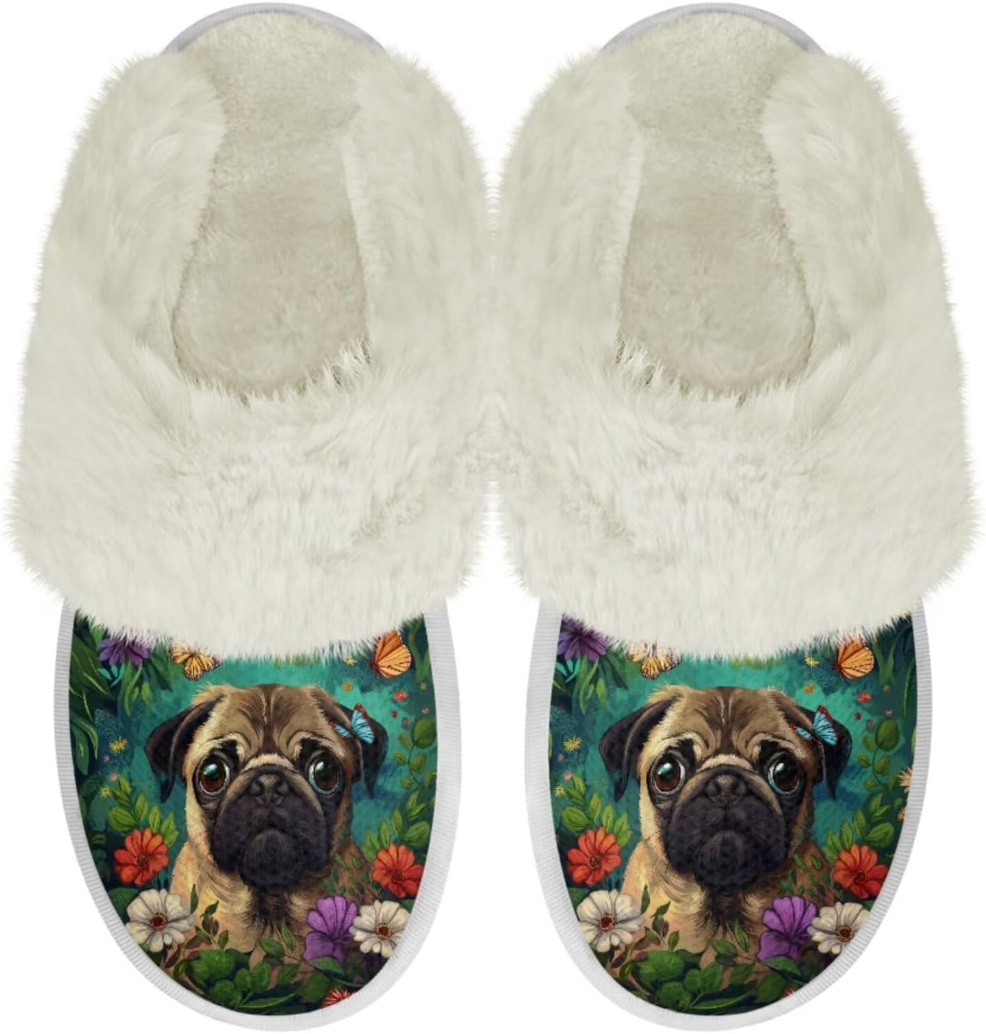 

Тапочки для дома Binienty для женщин и мужчин, мягкие плюшевые, для утепления дома, Bulldog Floral