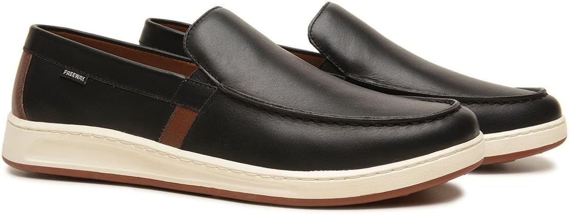 

Мужские кожаные мокасины Freeway Cooper06 - повседневная обувь без шнурков, легкая подошва с двойной плотностью, PU стелька для комфорта, мягкая кожаная подкладка, лоферы для повседневной ходьбы и вождения, черный