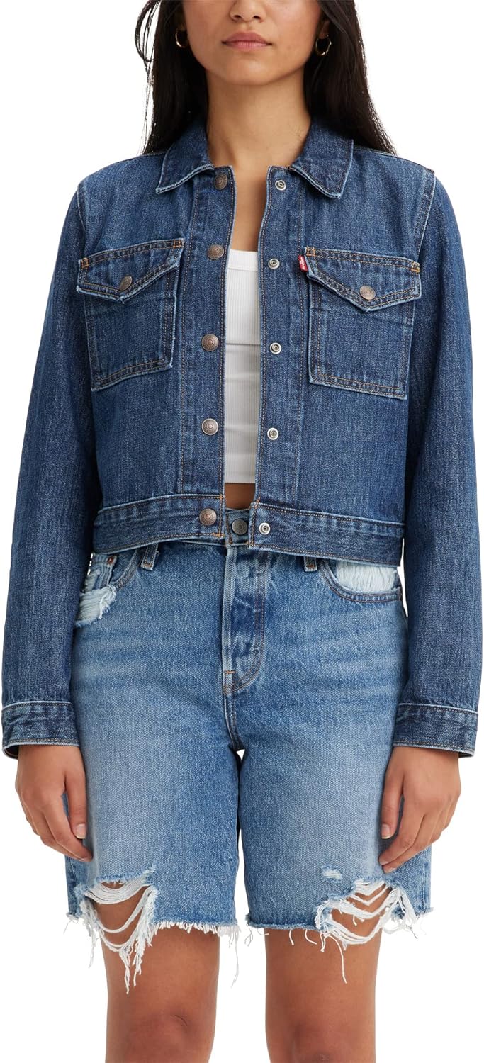 

Levi's Женская оригинальная куртка-тракер на кнопках, (New) Dark Indigo Worn in