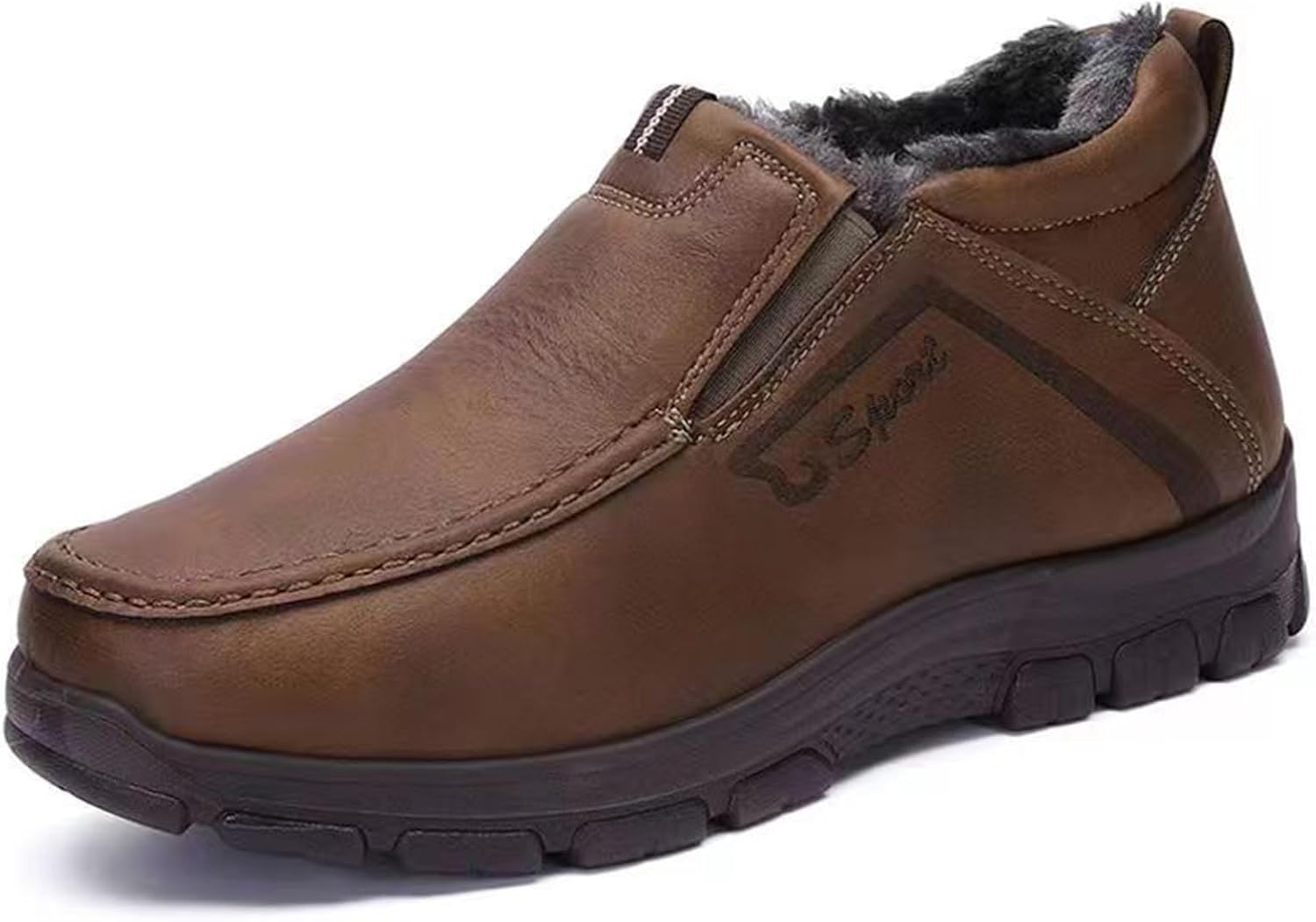 

Мужские зимние ботинки Tokouk с меховой подкладкой, удобные слипоны, теплые водонепроницаемые хлопковые ботинки с противоскользящей подошвой, плюшевые мокасины для холодного сезона, коричневый