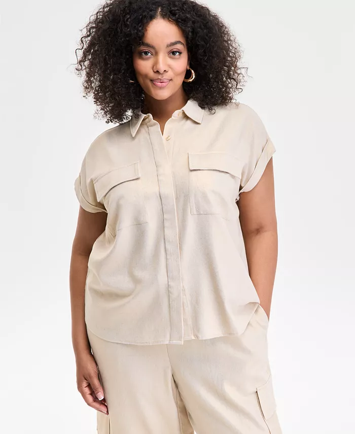 

Рубашка Plus Size с потайной планкой и карманом I.N.C. International Concepts, золотой