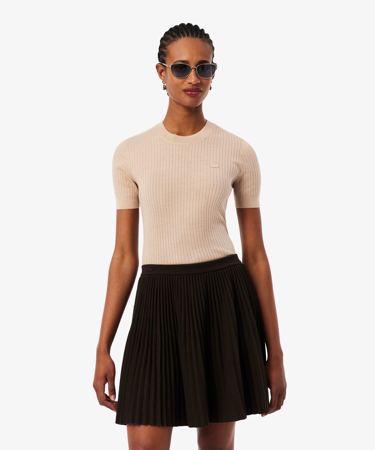 Свитер LACOSTE Beige из мериносовой шерсти с короткими рукавами — фото 2