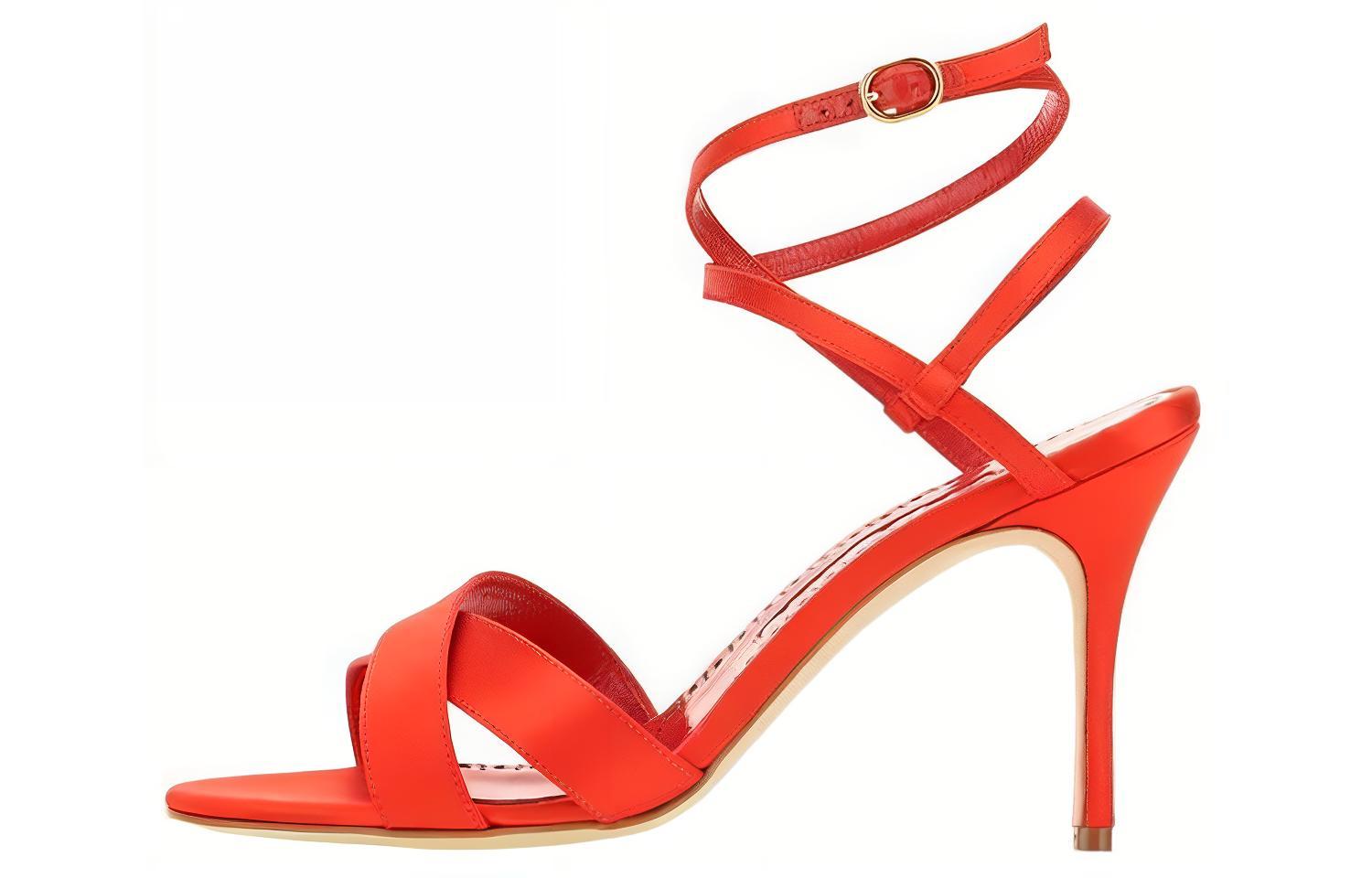 Сандалии на бретельках 8 см Женские Красные MANOLO BLAHNIK