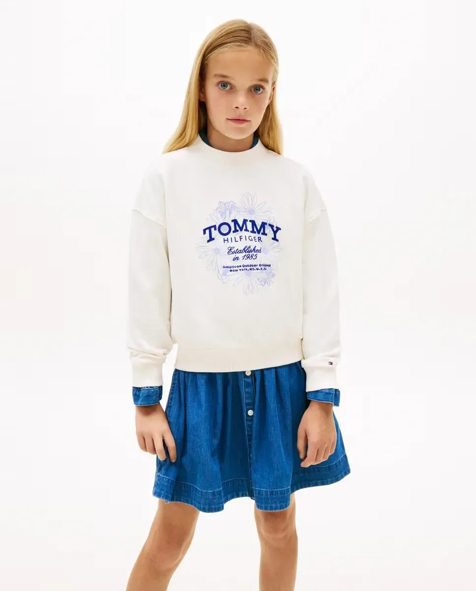 Девочка толстовка с цветочным логотипом Tommy Hilfiger, белый