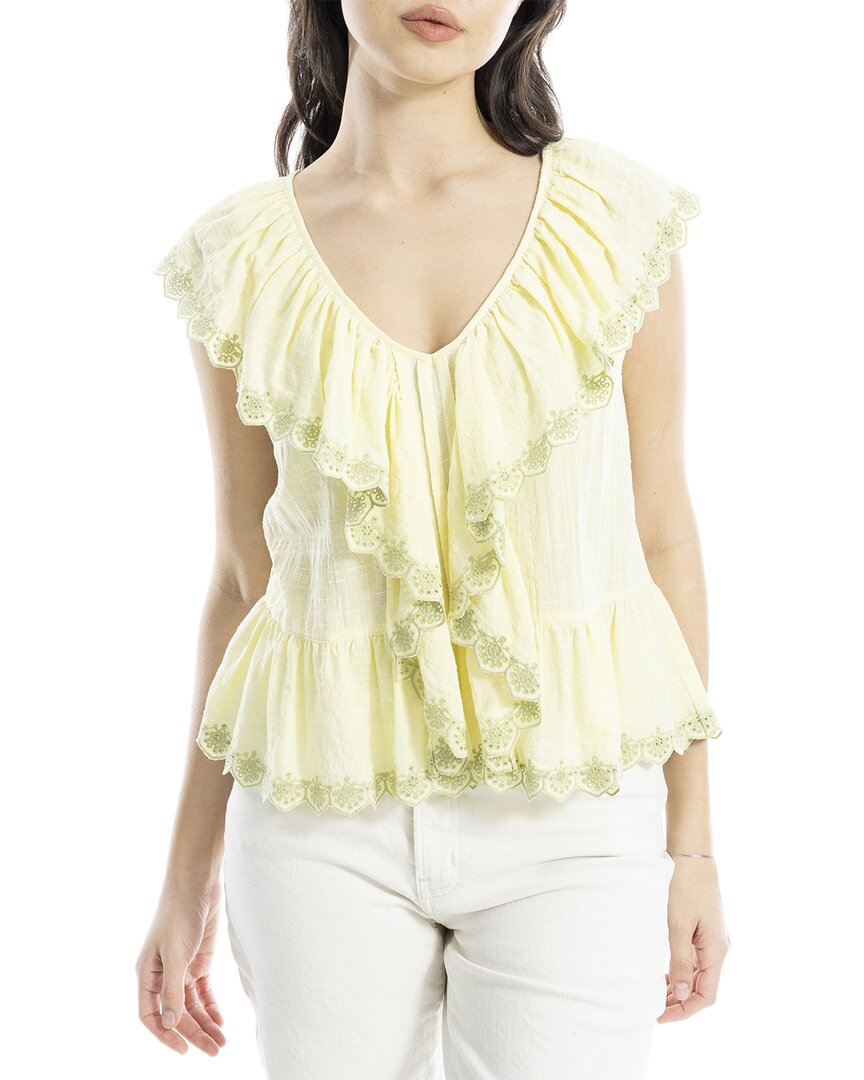

Max Studio Блузка с вышивкой и воланами на рукавах с V-образным вырезом, желтый
