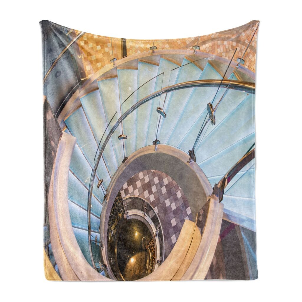 

ABAKUHAUS The Architecture Мягкое фланелевое флисовое одеяло, Лестница Городская лестница, Уютный плюш для использования внутри и снаружи, 125 x 175 см, Разноцветный