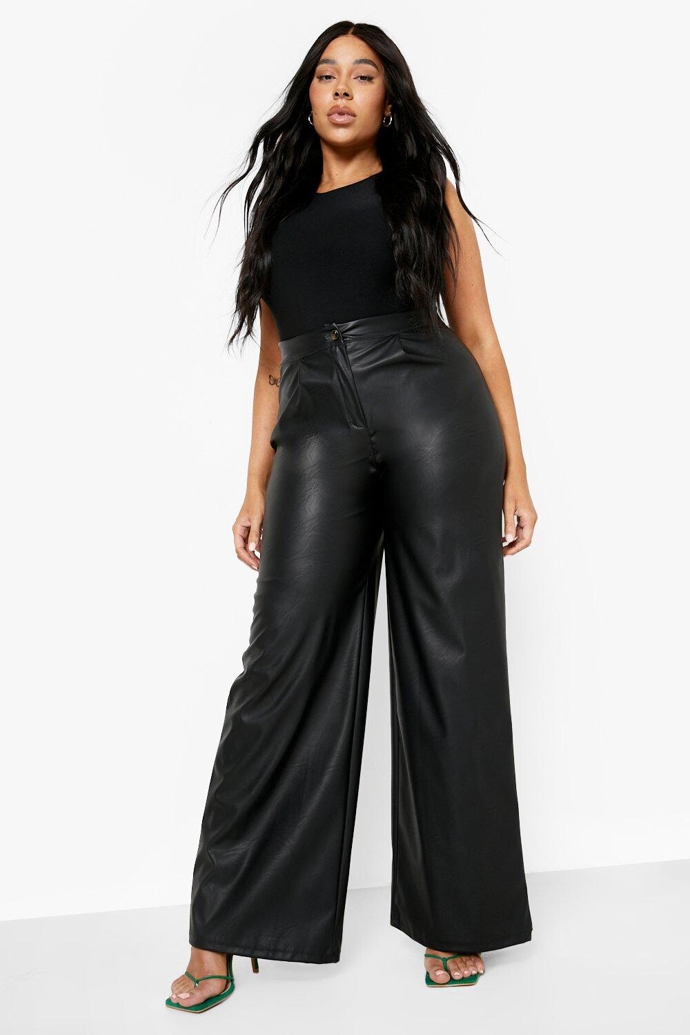 

широкие брюки из пу Boohoo, черный