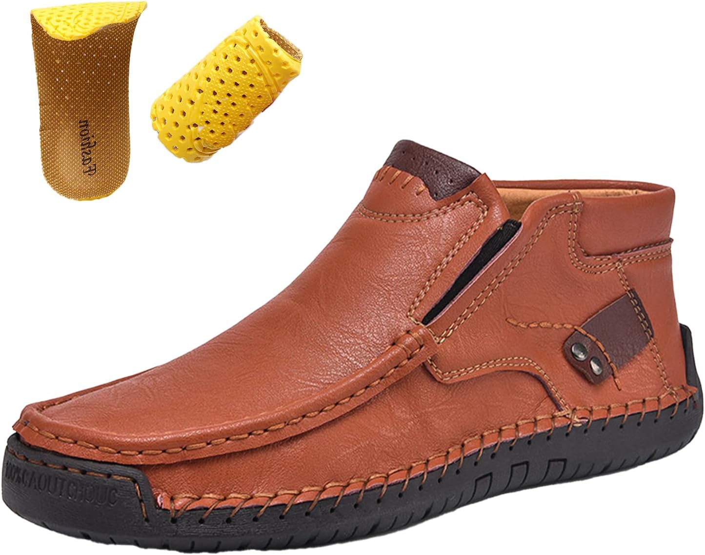 

Мужские ботинки Chelsea на низком каблуке Keilinia, винтажная кожа, ручная строчка, средний верх, водонепроницаемые, нескользящие, эластичные повседневные туфли, желтый