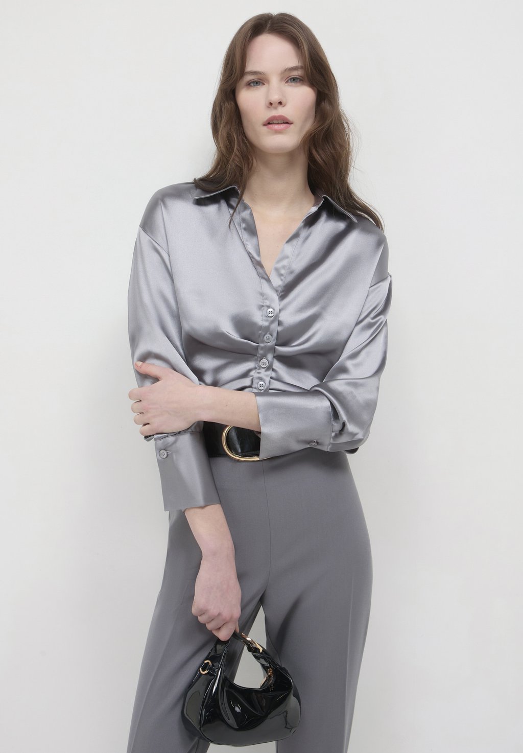 

Блузка на пуговицах CROP SIMIL CON ARRICCIO Calliope, серый