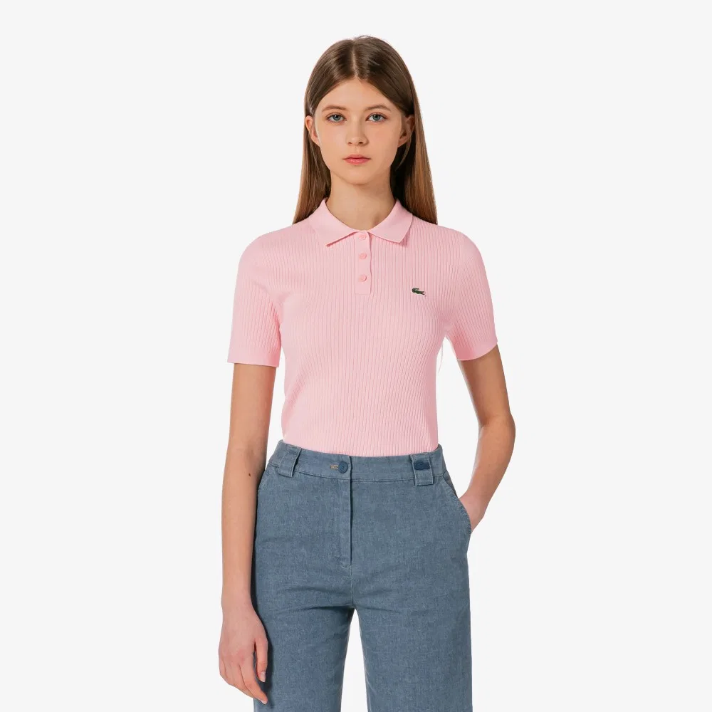 Свитер-поло Lacoste, рубчик, светло-розовый — фото 4