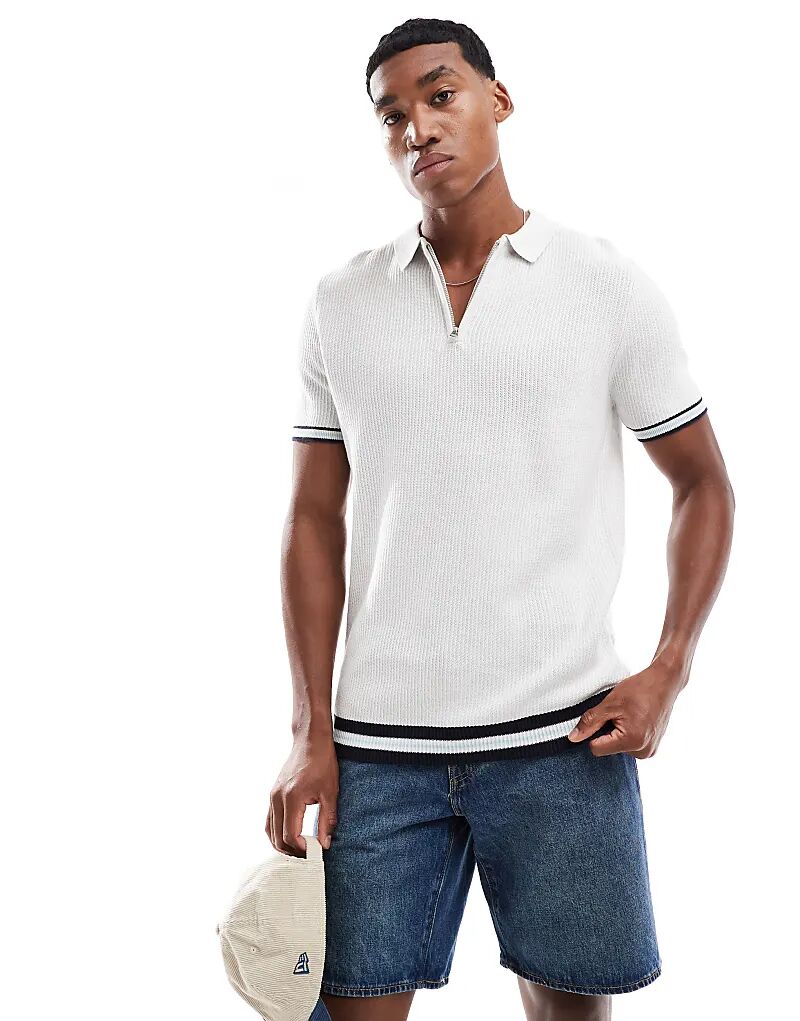 

Вязаное поло Brave Soul с застежкой-молнией на воротнике и контрастной отделкой натурального цвета